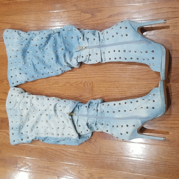 Brand New Denim Studded Boots size 10 - Picture 8 of 9